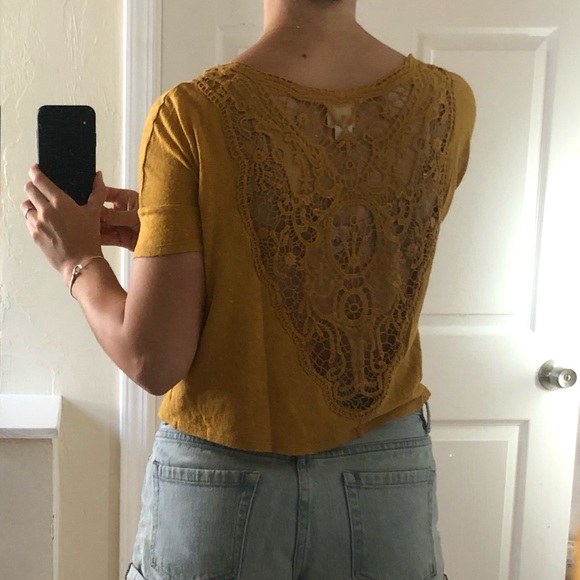Mustard Crop Top with Lace Back - Picture 2 of 4